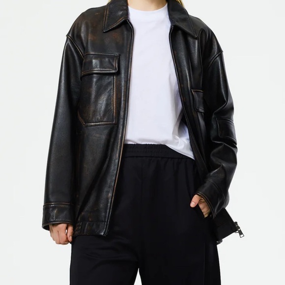 BNWT Tibi Aviator Leather Oversized Bomber Jacket - Picture 1 of 7